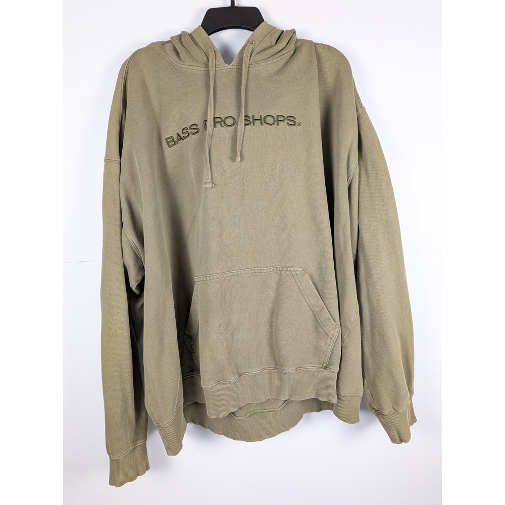 Mens Bass Pro Shops 100% Cotton Black Hoodie - 2XL Green - heavy weight